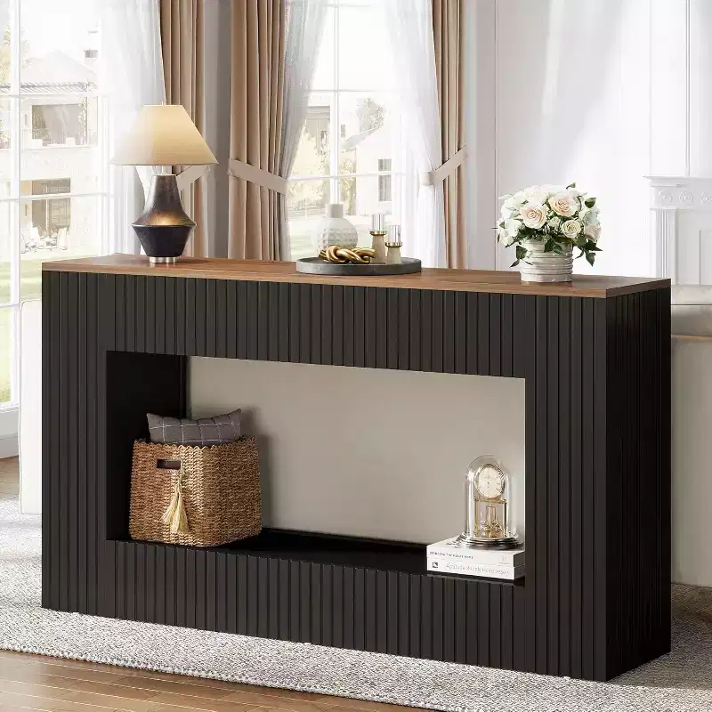 55 Entryway Table, Modern Console Table with 2-Tier Storage, Narrow Sofa Furniture for Living Room, Entrance, Hallway, Black