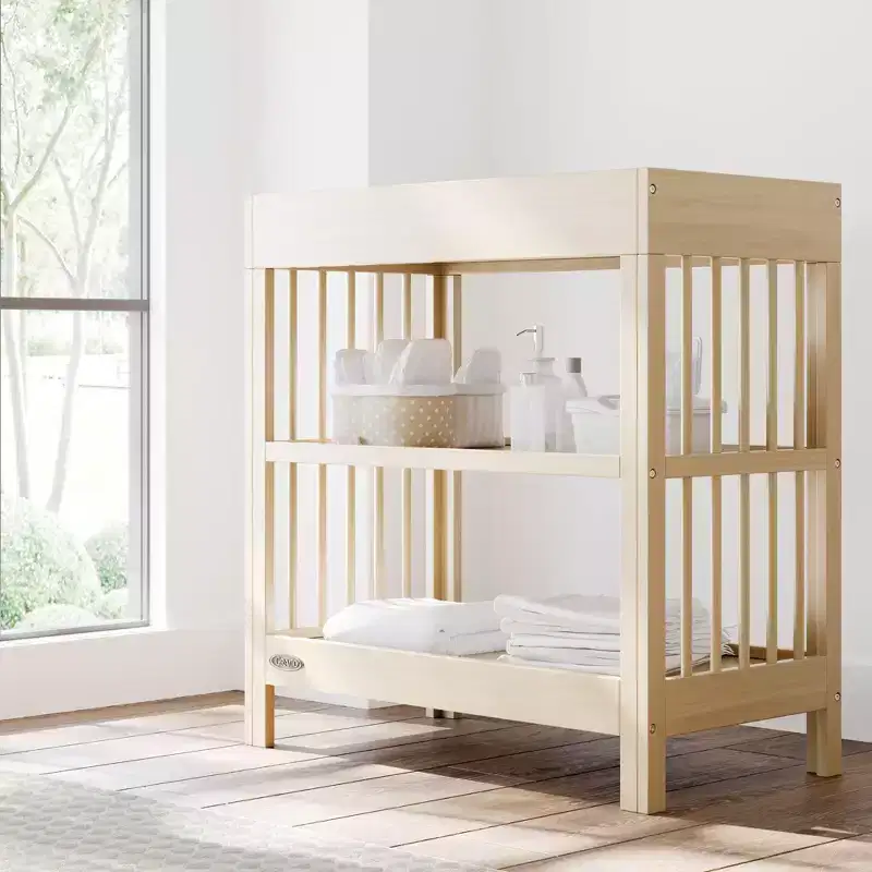 Baby Changing Table with Water-Resistant Pad & 2 Open Shelves – GREENGUARD Gold Certified, White