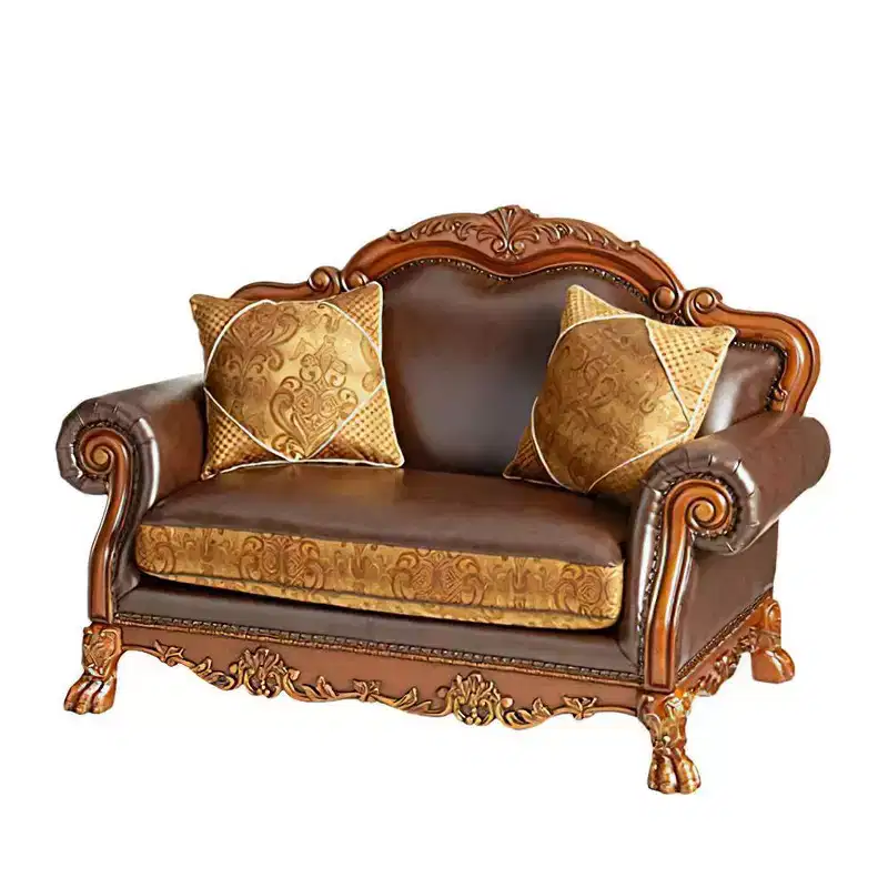 Acme Furniture 67" Dresden Sofa Brown Synthetic Leather/Chenille/Cherry Oak