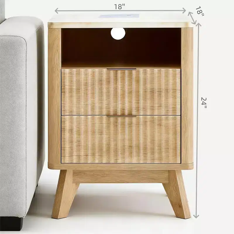 Nightstand, 3-in-1 Bedside Table, 2 Drawer Nightstand, Modern Curved Night Stand, for Living Room, Bedroom