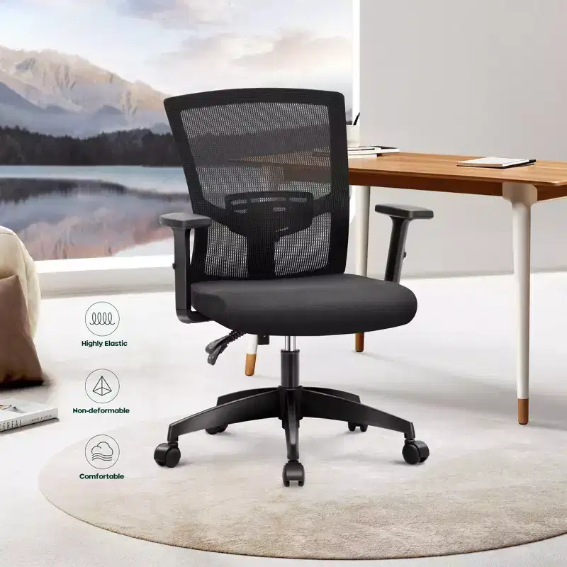 Ergonomic Office Chair Adjustable Height & Armrest Swivel Chair, Black