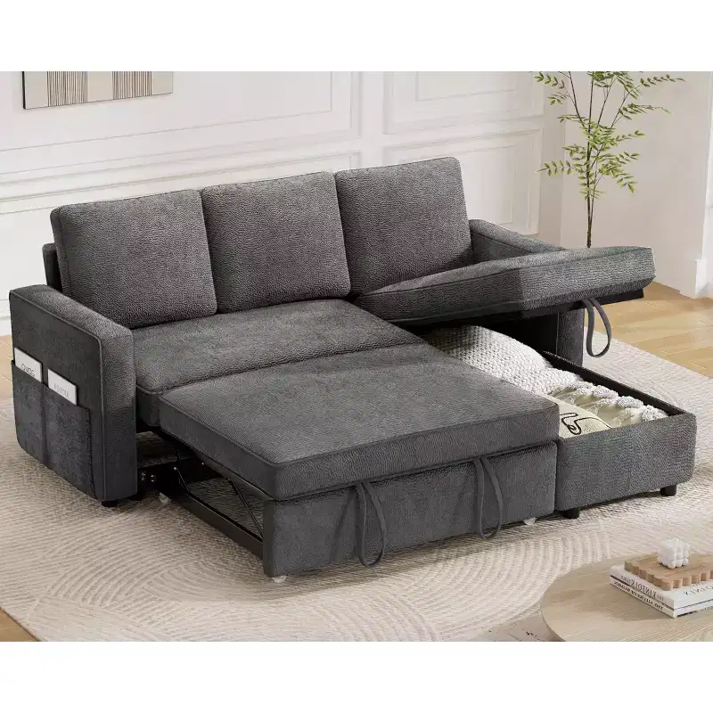81 Sleeper Sofa Bed with Pull Out Bed, L Shaped Couch Sectional Sleeper Sofa, Pull Out Couch with Reversible Storage Chaise