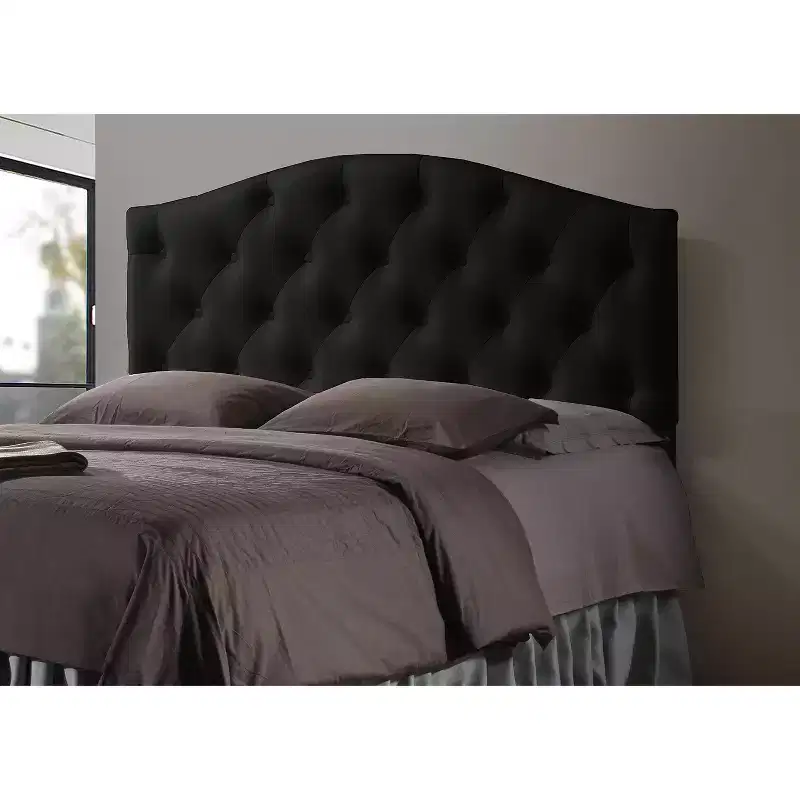Faux Leather Button-Tufted Scalloped Headboard – Modern Contemporary, Adjustable Legs, 55.58