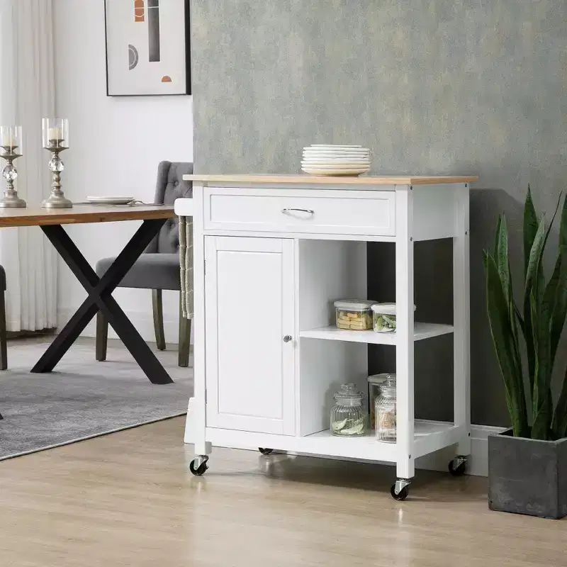 Rolling Kitchen Island with Storage, Kitchen Cart with Wooden Tabletop, Kitchen Island Table for Dining Room, Kitchen, Living Room