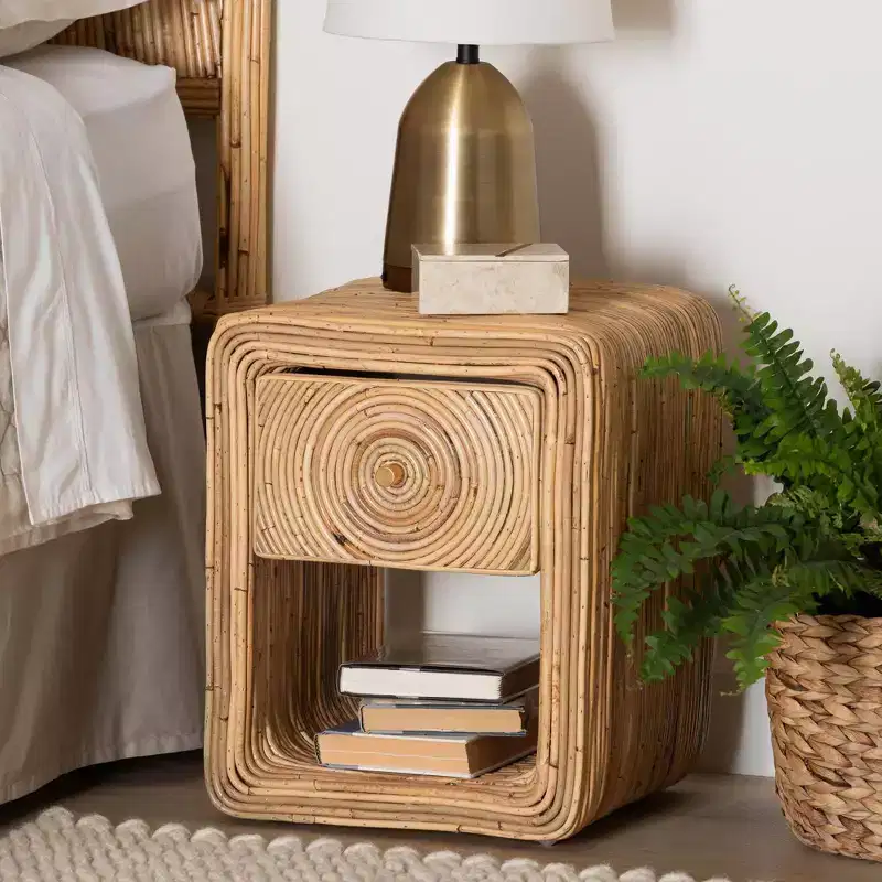 Natural Rattan 1-Drawer Nightstand