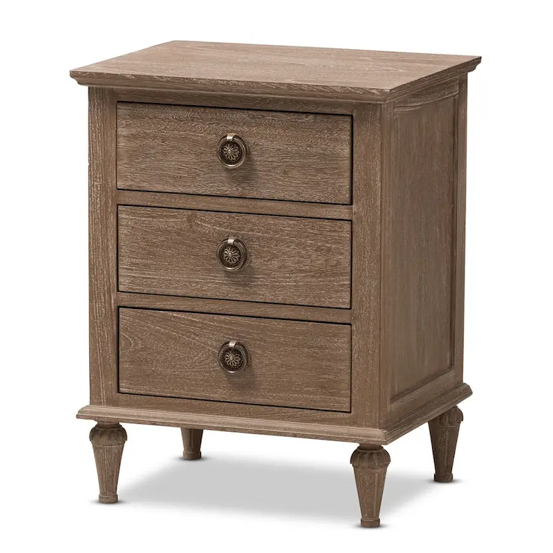 Rustic Wood 3-Drawer Nightstand