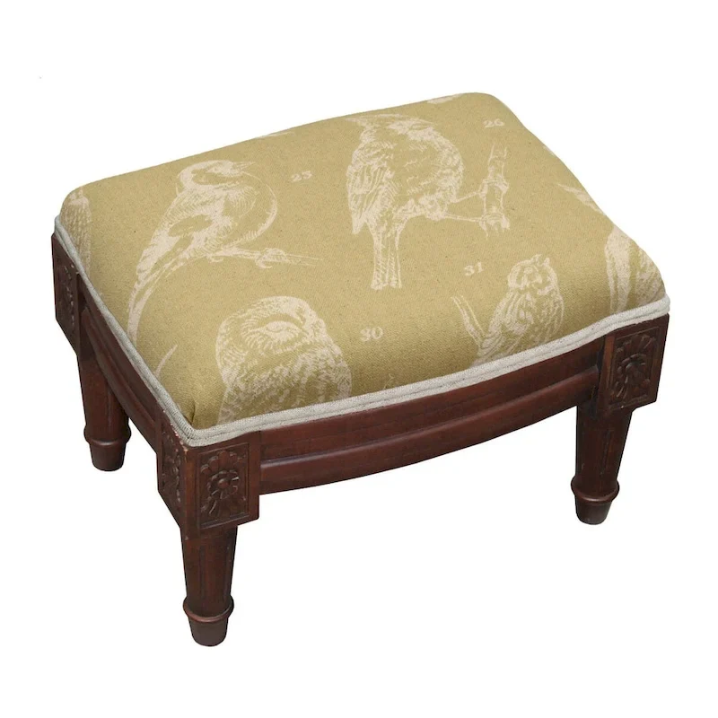 Solid Wood Upholstered Footstool with Linen Fabric - Chestnut, 14W