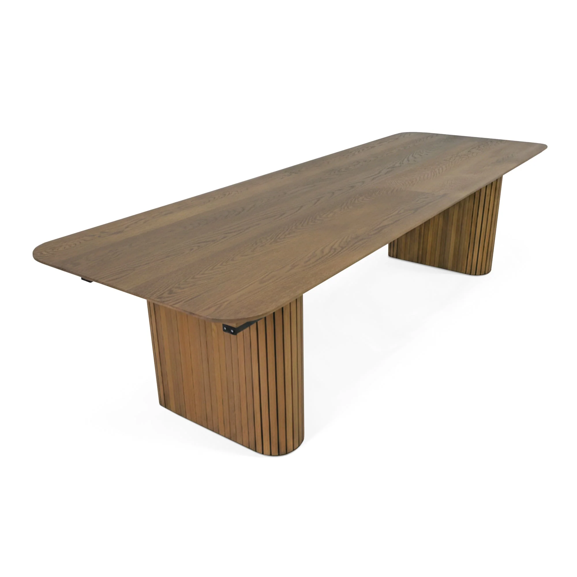 Chocolate Oak Dining Table - The table boasts a unique design featuring beautifully curved bases on the sides - crafted entirely from solid walnut
