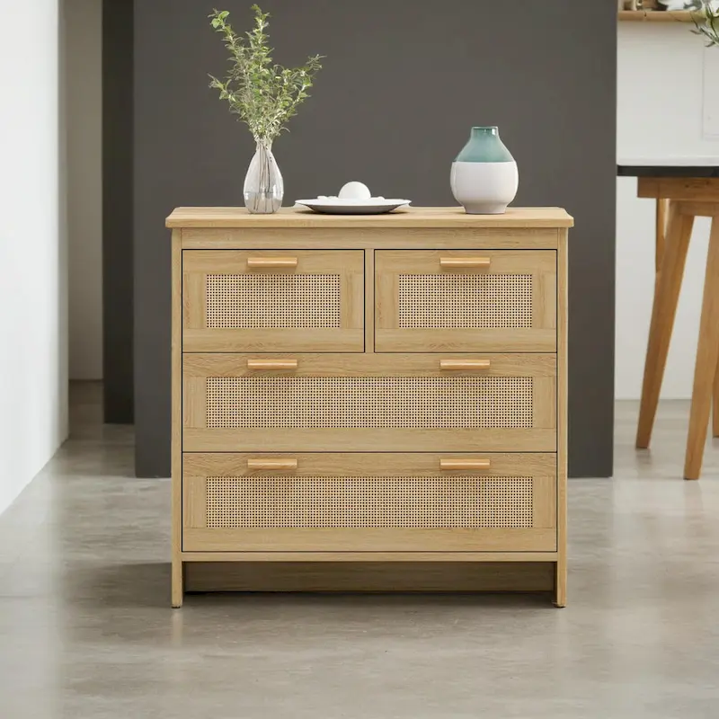 4-Drawer Rattan Cabinet for Bedroom, Living Room & Hallway