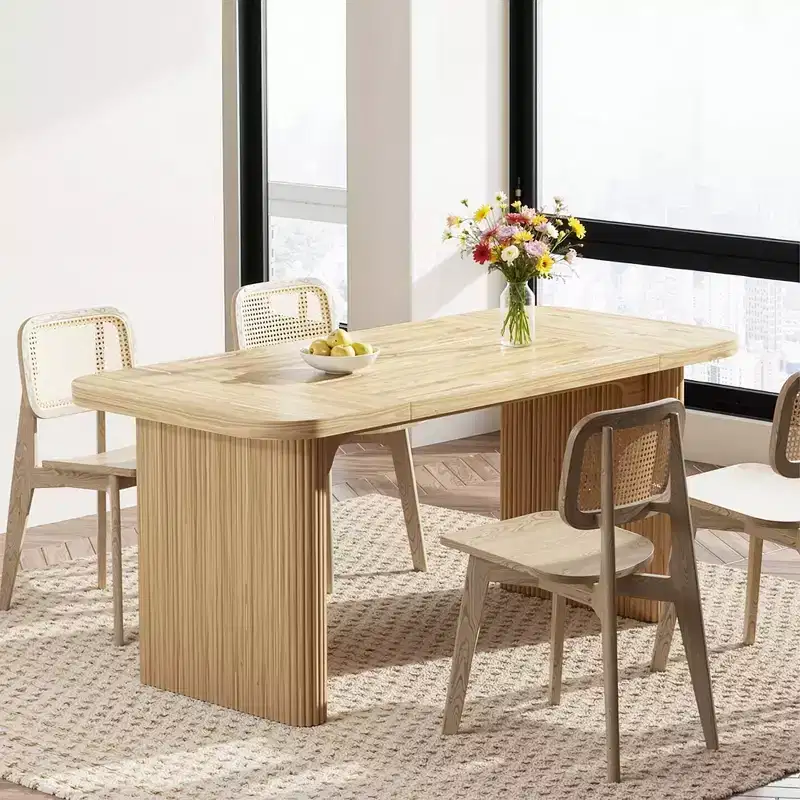 MAYEERTY Sturdy Minimalist Dining Table, Natural Finish Engineered Wood Table with Floor Protectors & Easy Assembly