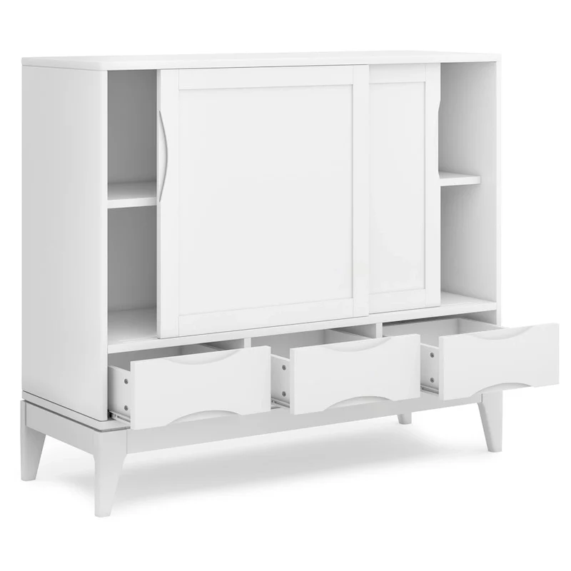 48-Inch Wide Mid-Century Modern Storage Cabinet with Sliding Doors and Drawers