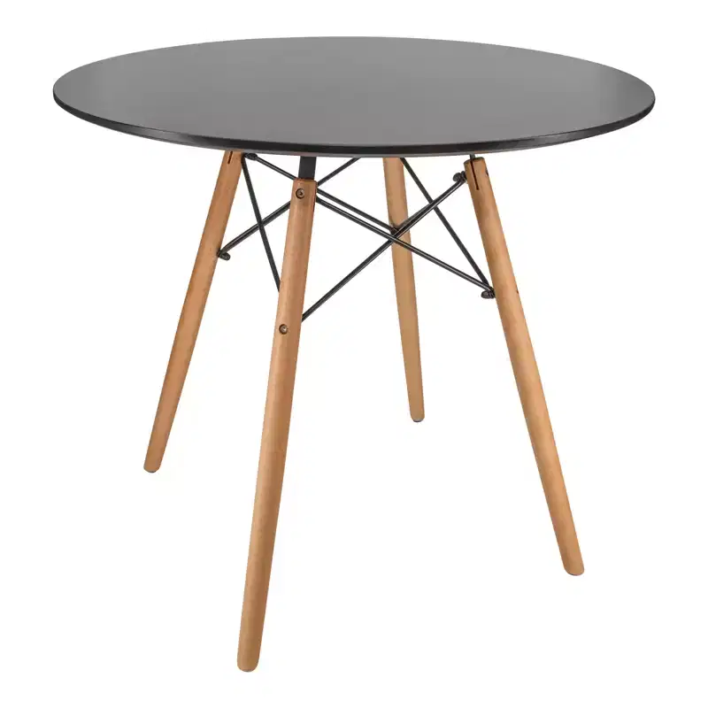 31-Inch Round Bistro Dining Table, Mid-Century Modern with MDF Wood Top and Natural Wood Eiffel Base