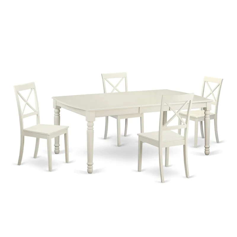Rectangle Kitchen Table and 4 Dining Chairs, Linen White