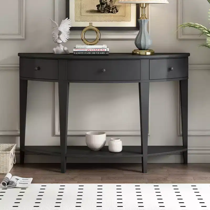 Whisen Modern Curved Console Table Sofa Table with 3 drawers and 1 Shelf for Hallway, Entryway, Living Room