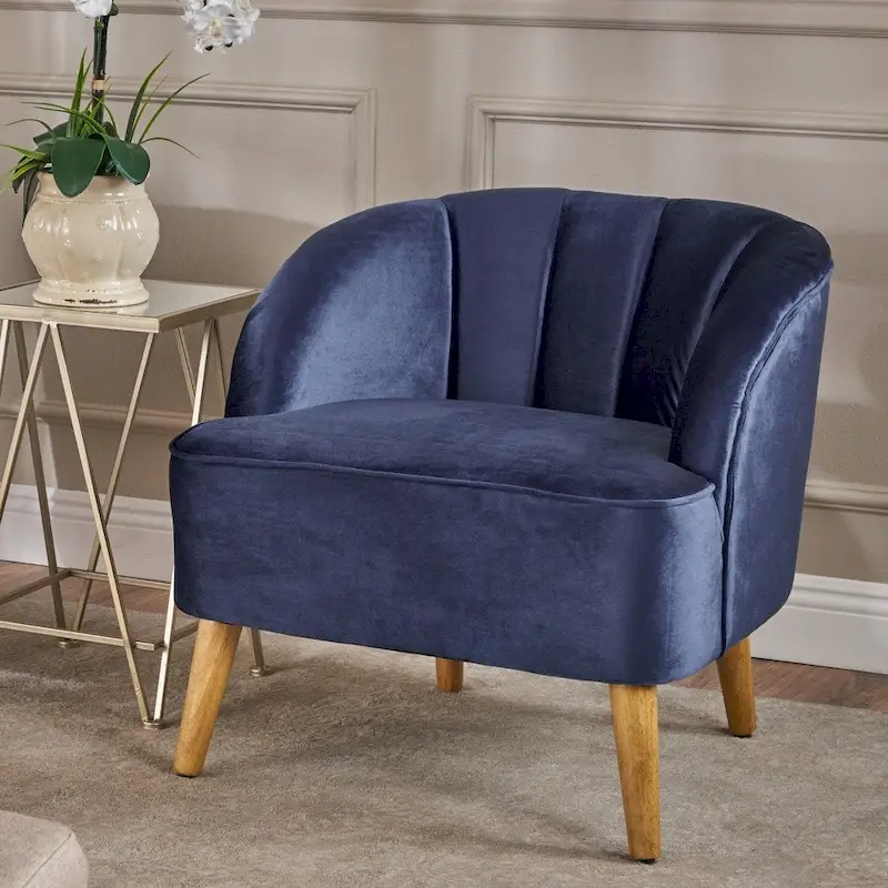 Modern Velvet Club Chair with Birch Wood Legs