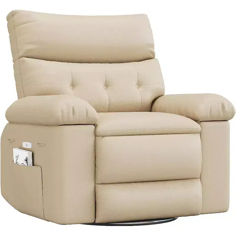 Oversized Recliner Chair with Heat & Massage  Extra Wide Swivel Rocker PU Leather Sofa with Side Pocket for Living Room, Nursery