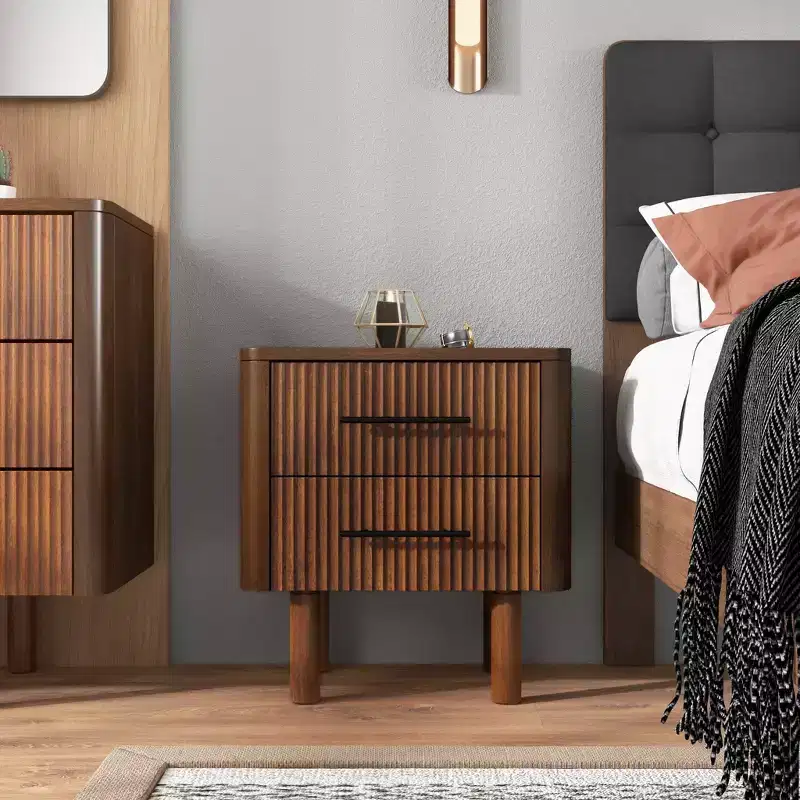 GDFStudio Evelina Mid Century Modern Solid Wood 22 Rectangle Nightstand with 2 Drawers