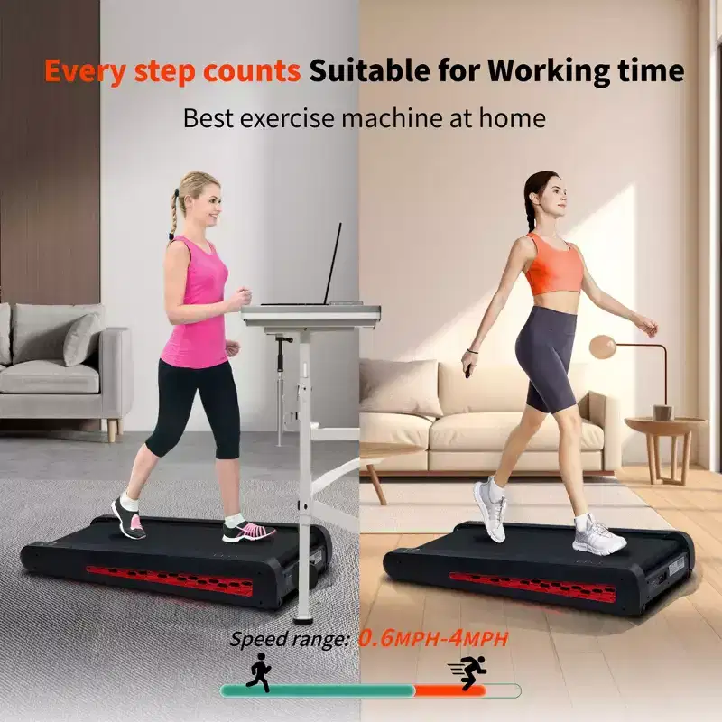 NAYSAYE Portable Incline Treadmill Incline Full Deck Design Shock Absorption for Home Office, Black and Gray, 38*20.9*6.5