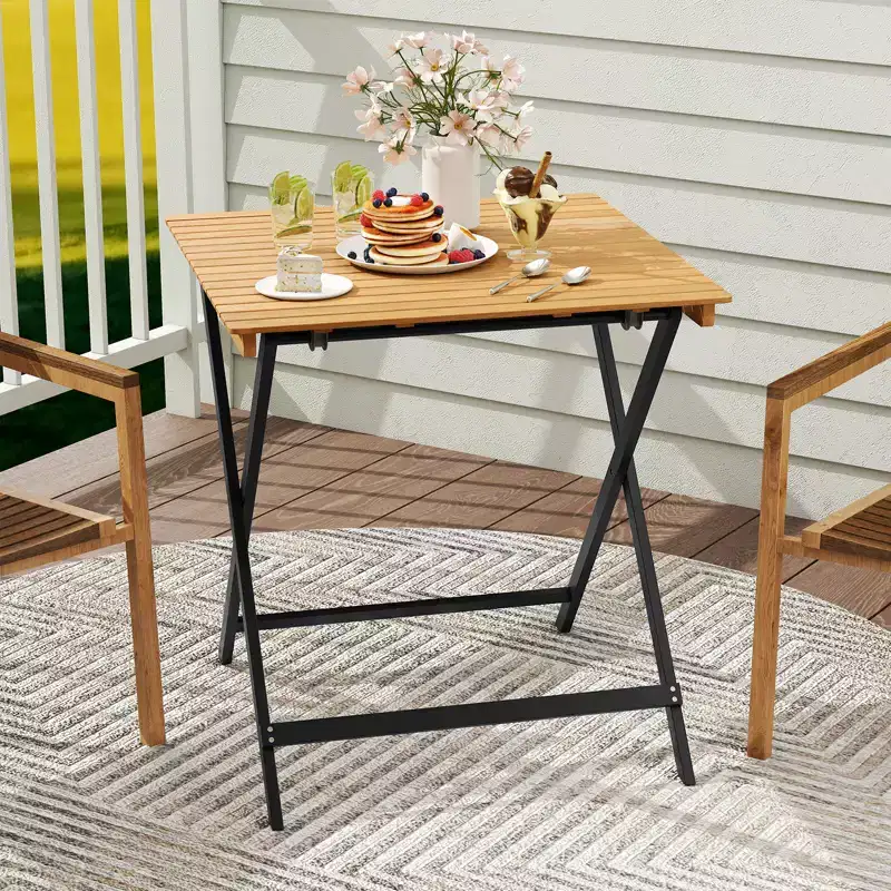 Costway 28 Patio Folding Table w/ Slatted Tabletop Portable Bistro Dining Table